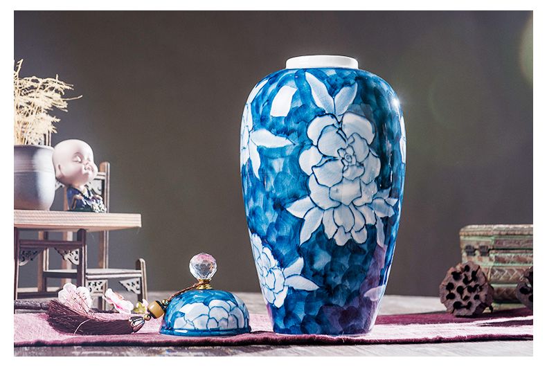 New Chinese style ceramic hand - made of blue and white ice storage tank of the ancients may general pot home home sitting room place ornament