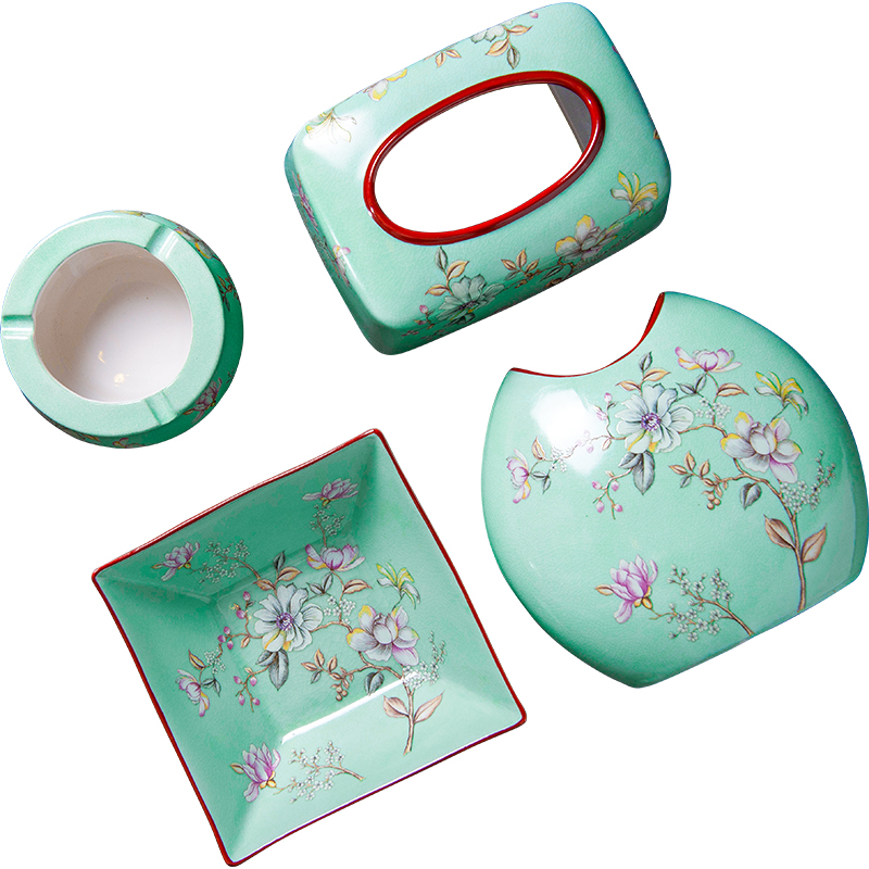 New Chinese style ceramic powder enamel household adornment tissue boxes sitting room porch tea table compote receive furnishing articles suit