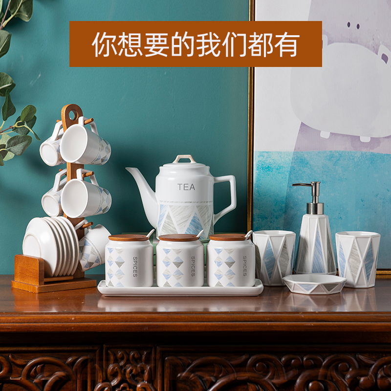 Ceramic coffee cups and saucers suits for home sitting room tea tea sets family water cup mounts with wooden frame