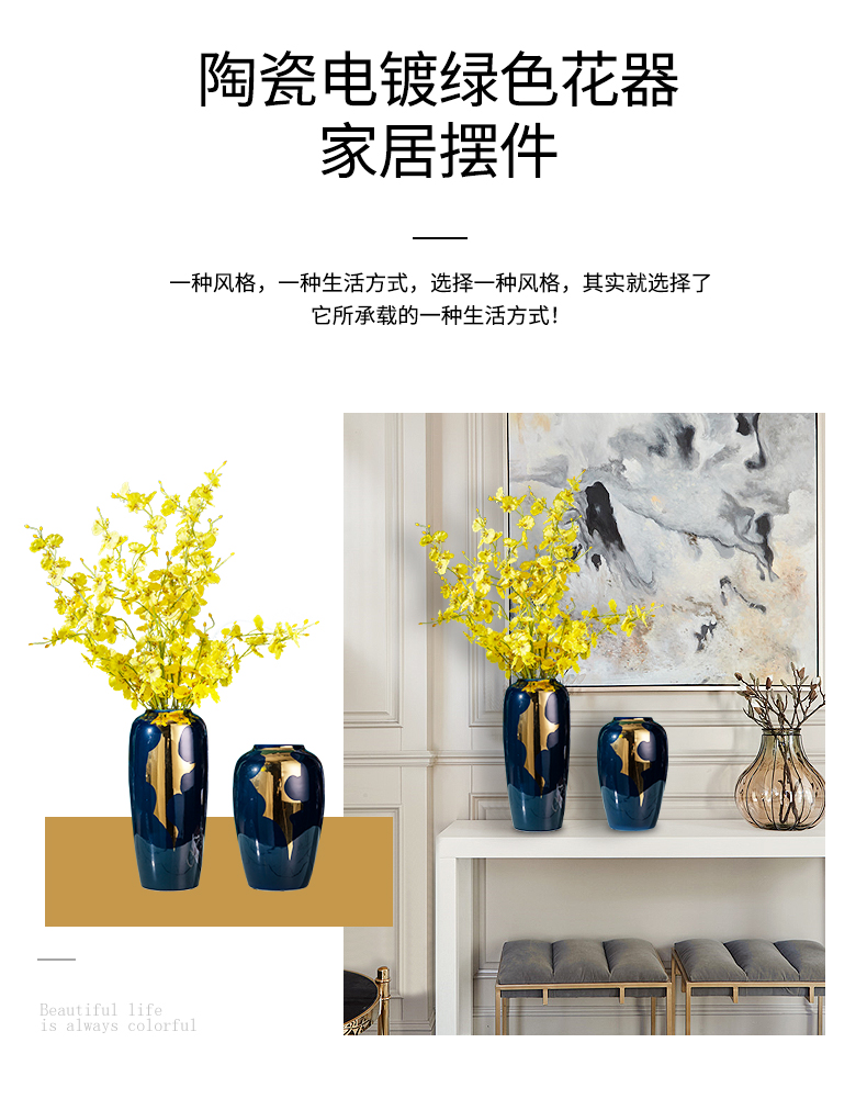 Creative light key-2 luxury ceramic vases, new Chinese flower arranging sitting room TV ark, furnishing articles furnishing articles study the dried flower decoration