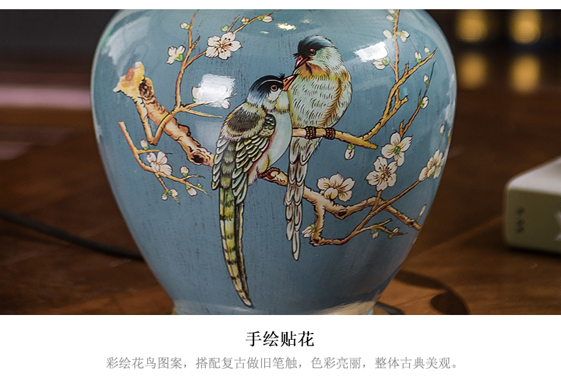 Europe type desk lamp creative berth lamp of bedroom the head of a bed American ceramic painting of flowers and birds sitting room adornment bedroom lamp