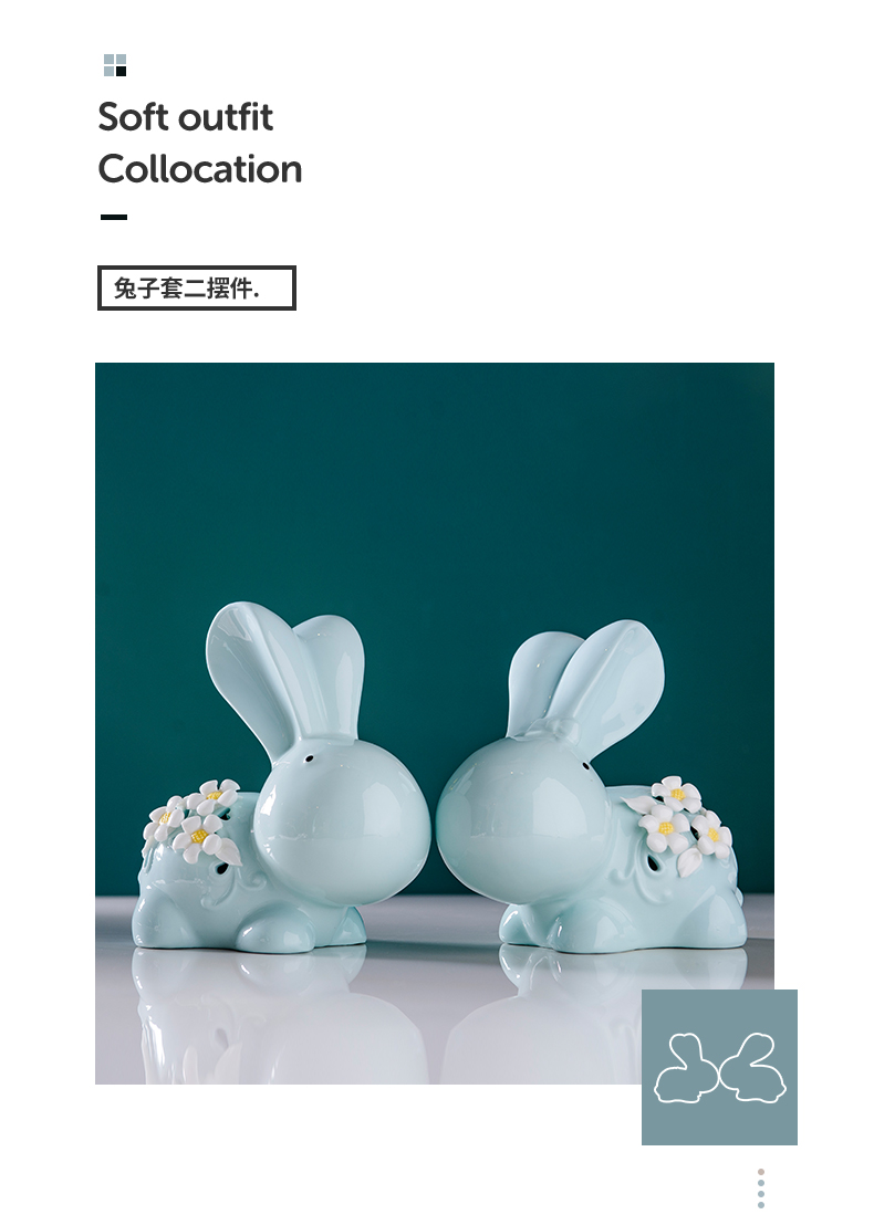 European ceramic rabbit furnishing articles wine TV ark, creative birthday gift wedding gift, lovely adornment small place