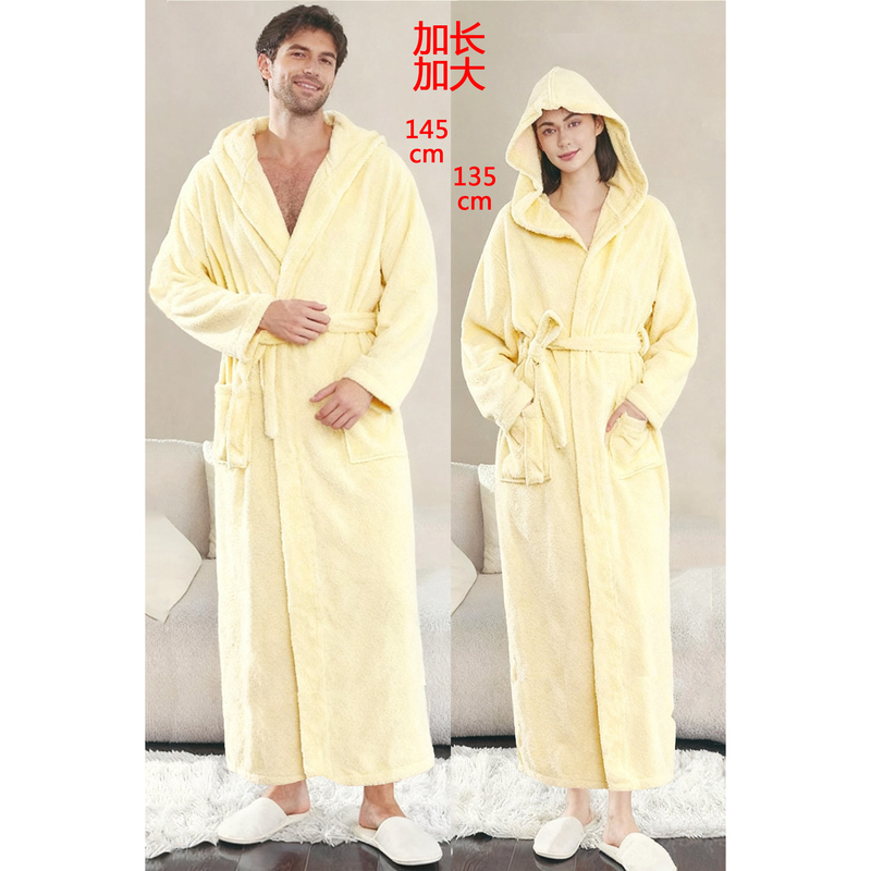 Extra-Long Tall Pure Cotton Bathrobe for Women and Men, Absorbent, with Hood, for Autumn and Winter, Towel Material, Swimming, and Thermal Wear
