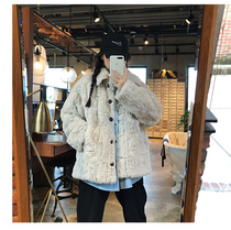 Korean version of rabbit fur coat long Lamb hair loose thickened hair coat green coat women winter