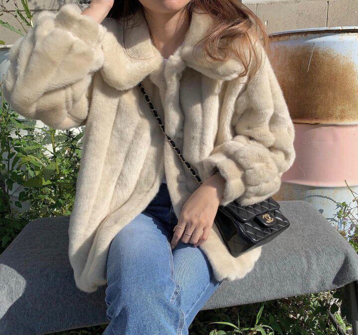 Winter new Korean version loose plush imitation leather grass coat Medium and long version of the girl's lamb coat short thick