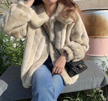 Winter new Korean version of loose plush imitation fur coat medium long girl with Lamb hair coat short thick