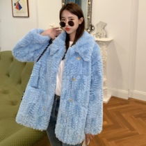 Fur coat women 2021 Winter young lamb hair thick coat lapel version imitation Rex rabbit plush coat women