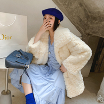 2020 autumn and winter lamb fur coat female stand collar long lazy horn buckle imitation Rex Rabbit Fur Coat