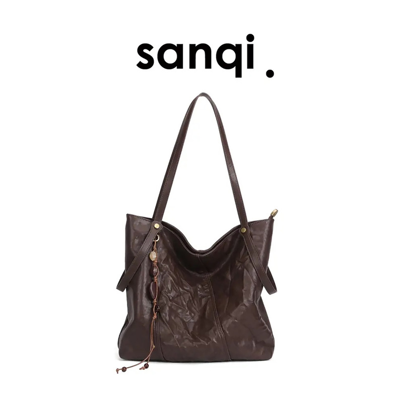 Sanqimtime Xiaosanqi 2026 New Large-Capacity Vegetable-Tanned Leather Shoulder Tote Bag Shopping Bag 2933