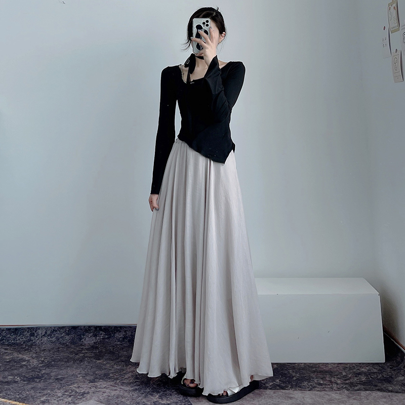 Anti-Wrinkle Cotton and Linen Skirt, Spring and Autumn, Large Hem, Gentle and Slimming, High-Waisted A-Line Long Skirt, Solid Color A-Line Skirt, Ankle-Length Floor-Length Skirt