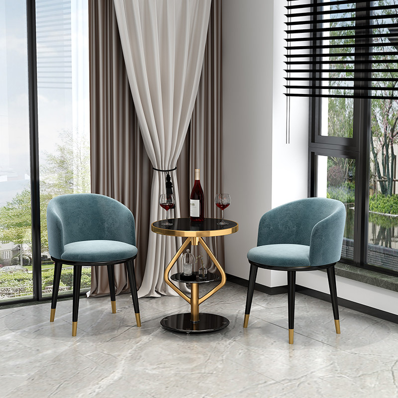 Balcony small table and chairs suit Three sets of modern minimalist stainless steel casual table and chairs negotiate table light and luxurious sofa edge a few