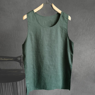 Summer men's loose linen vest, waistcoat, T-shirt, youth trend solid color washable thin undershirt