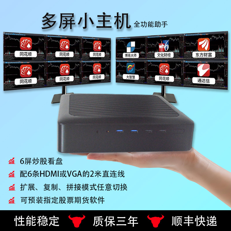 4-Screen, 6-Screen, Multi-Screen Trading, Split-Screen 2025 Model, One Machine with Four, Six, Eight, or Nine Screens Connected for Futures Trading, Forex Viewing, Small Host Device