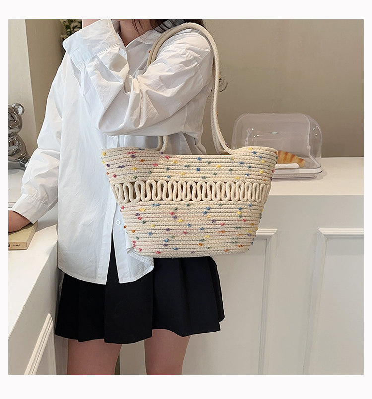 Fashion Style Bucket Shape Medium Size Women's Medium Spring&summer Cotton Fashion Straw Bag