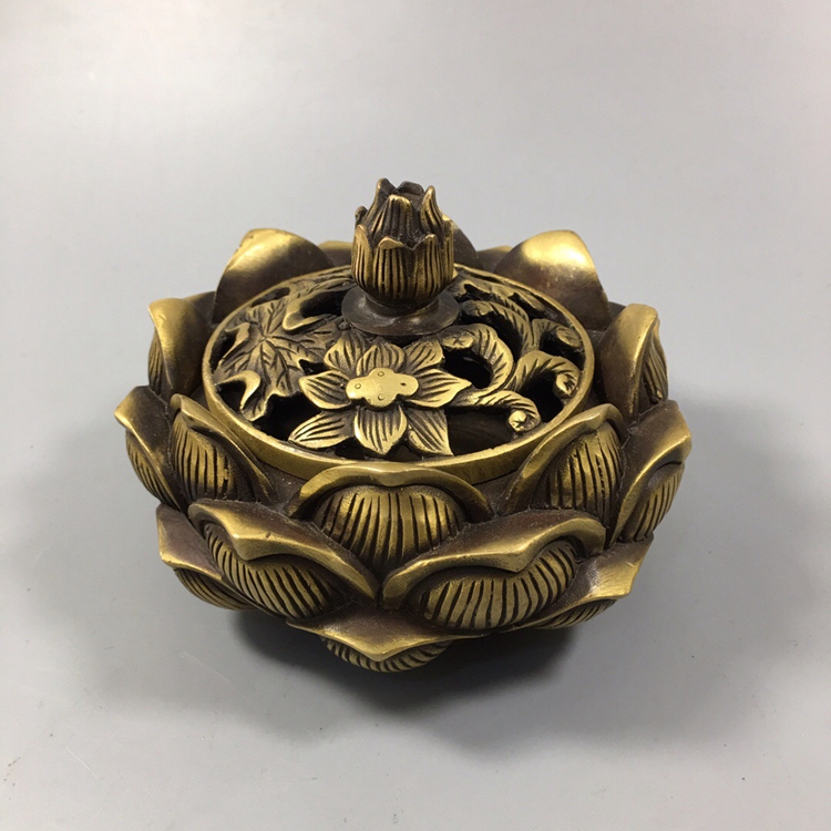 Ancient Play Bronze Ware Pure Copper Lavender Oven Tabletop Tea Table Pendulum Imitation Antique Incense Stove Lotus incense stove ring fragrant powder Incense Burner