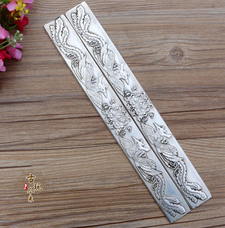 Good Luck And Happiness To Youpackage   Post Retro Arts and Crafts   relief Gilt silver the scholar 's four jewels   Cupronickel Ballast Paperweight   a pair   Various Optional