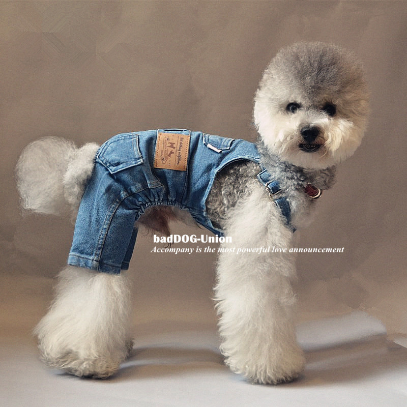 Pet autumn and winter cowboy baby bag pants cotton elastic teddy Bichon Schnauzer clothes dog cat baby bag pants