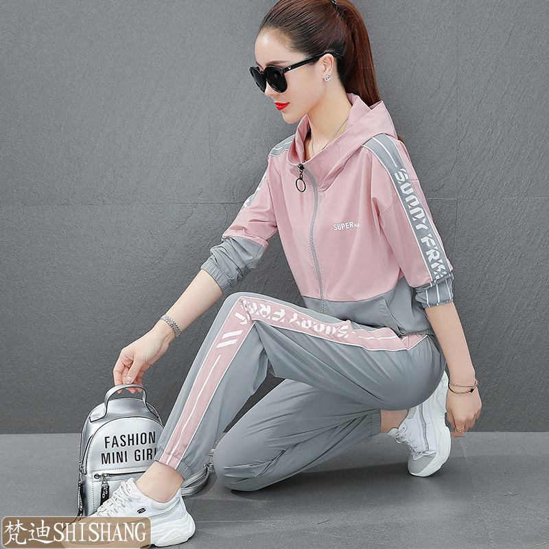Net Red Transport Suit Girl Summer Thin sunscreen Casual Large Size Women's Ice Silk Speed Dry Running Fitness Clothes