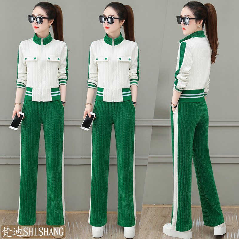 High-end gold velvet suit female spring and autumn style 2022 new trendy temperament casual sportswear two-piece chenille