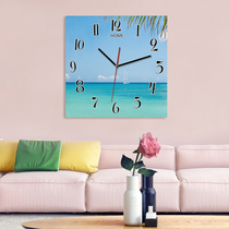 Modern simple square frameless tempered glass Nordic wall clock watch Decorative painting Clock punctuality mute