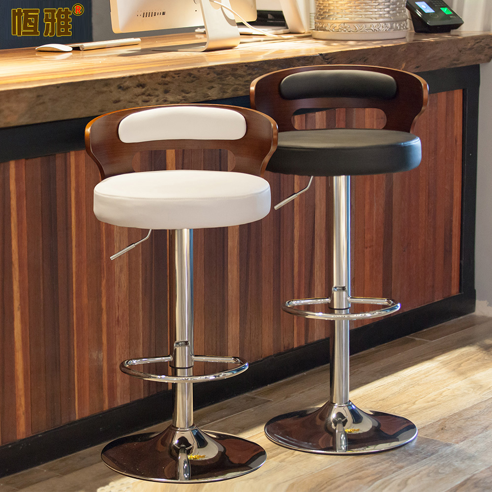 Bar stool Nordic bar chair bar stool household rotary lift chair solid wood backrest cashier front desk chair high stool
