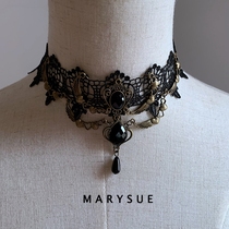 Mary Sue * European and American black lace necklace retro exaggerated female jewelry love heart heart Crystal collarbone
