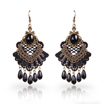 Mary Sue * European and American pop celebrities Noble earrings antique black lace earrings foreign trade jewelry spot