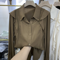 European goods small shirt hot style early spring new tencel cotton wood ear shirt female 2022 Hong Kong style western style shirt top