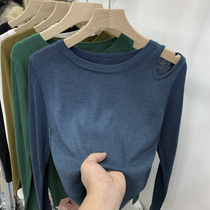 European goods round neck strapless collarbone thin section long-sleeved mask T female 2021 early autumn new all-match knitted bottoming shirt