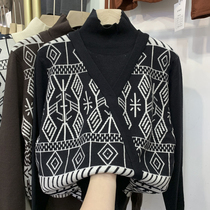 European fake two-piece turtleneck sweater womens 2021 autumn and winter new Korean version loose and thin western-style knitted bottoming shirt
