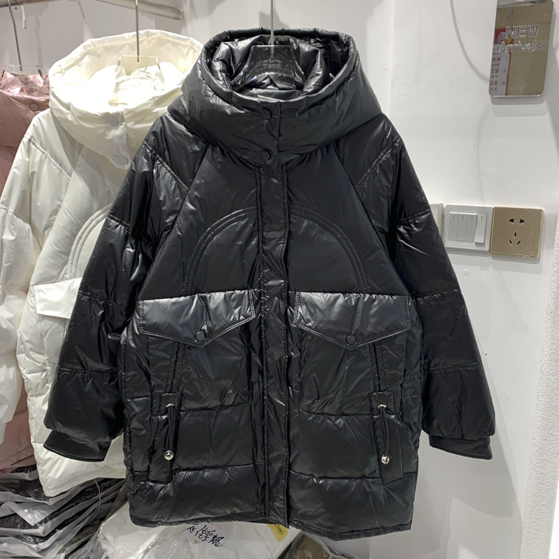 Black down jacket women's mid-length 2021 new winter thickened warm bread clothing Korean version loose cotton jacket jacket
