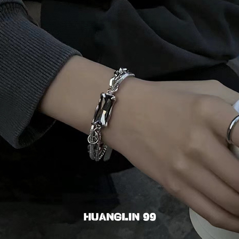 Black Obsidian Wrap Bracelet for Men, Trendy Light Luxury Niche Personality Accessory, Minimalist Style for Men and Women, Japanese and Korean Hip-Hop High-End Jewelry