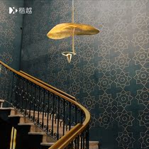 Postmodern new Chinese style Designer villa duplex stair lamp Zen tea room Personality art lotus leaf all-copper chandelier