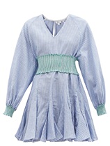  2021 RHODE LOTUS LEAF EDGE STRIPED COTTON BLEND LADY DRESS Dress Shirt