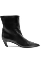  KHAITE LADIES BLACK LEATHER SQUARE HEAD ANKLE BOOTS