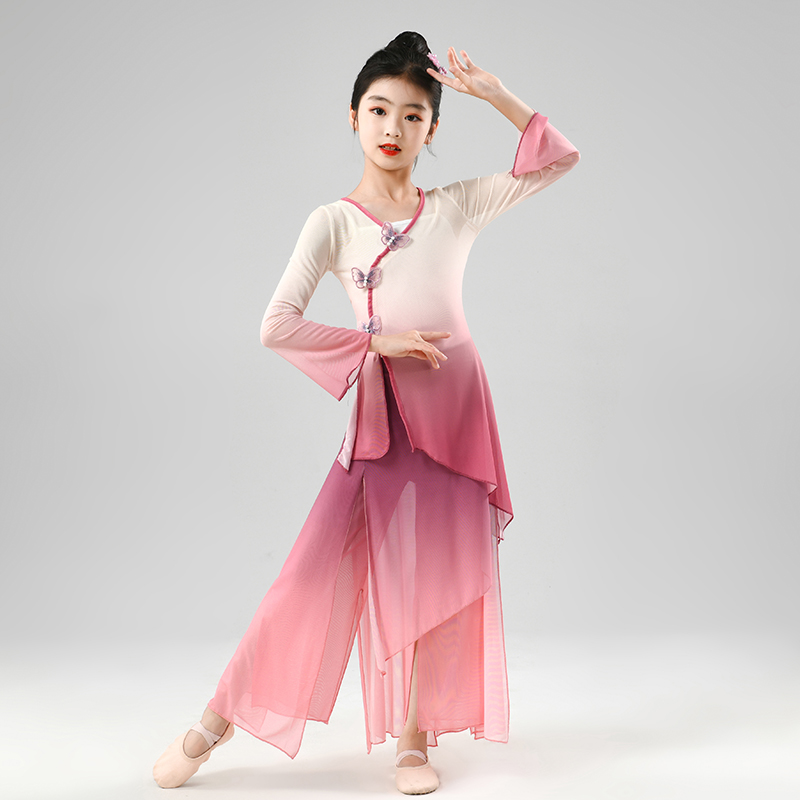 Classical Children Dance Exercises with less children to perform in Chinese Wind Costume Red Girl Body Rhyme clothes flutter-Taobao