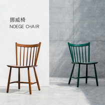 All solid wood Nordic light luxury dining chair New Chinese home restaurant backrest stool Vintage oak green single chair