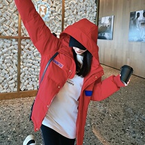 Down jacket female middle length 2021 New Korean chic white duck down college style student hooded jacket