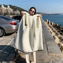 Parker cotton-padded women long hooded Lamb hair Korean loose 2021 new cotton-padded jacket Hong Kong style plus velvet coat tide