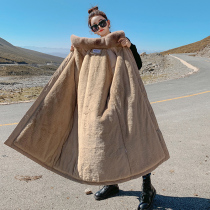 Winter new Korean lamb wool cotton coat womens long knee waist waist cotton jacket plus velvet style coat