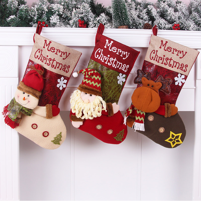 Christmas Socks Gift Bag Gift Box Christmas Ornament Tree Pendant Ornament Old Man Snowman Bedside Queen Size Socks