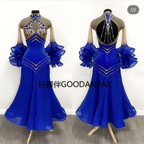 Good Dance Partner GOODANPAR Bell Sleeve Modern Waltz Competition Performance Dance Costume Womens Dress Royal Blue