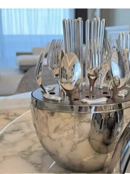Export high-end mood tableware 304 stainless steel knife and fork spoon 24-piece set gift tableware set big gold egg silver egg