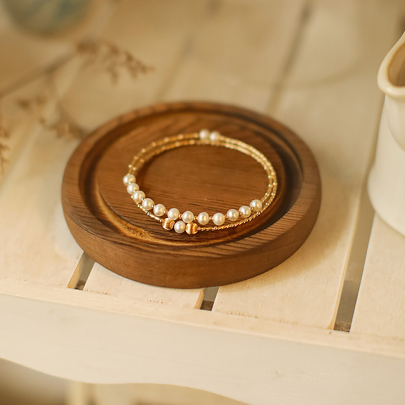 Factory Direct Sales of Natural Freshwater Pearl Bracelets for Women, Niche 14K Gold-Plated Non-Fading Double-Layer Bracelet Jewelry