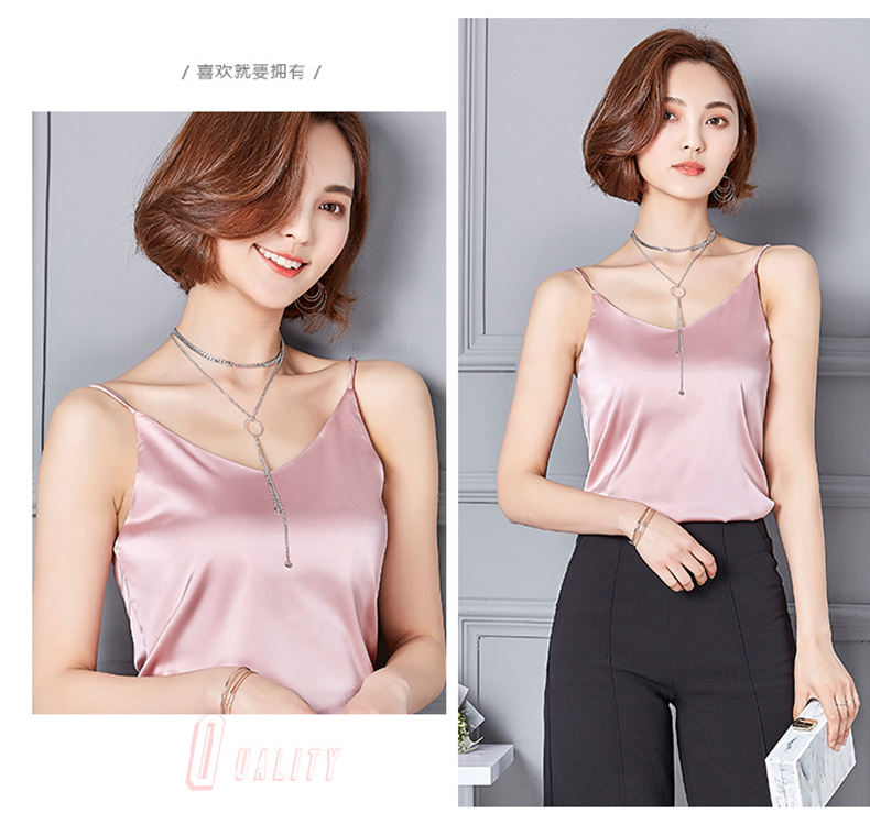 Áo lụa yếm nữ chạm đáy lụa đen gợi cảm sâu cổ chữ V mặc không tay bên trong ngắn áo vest nữ hàn quốc