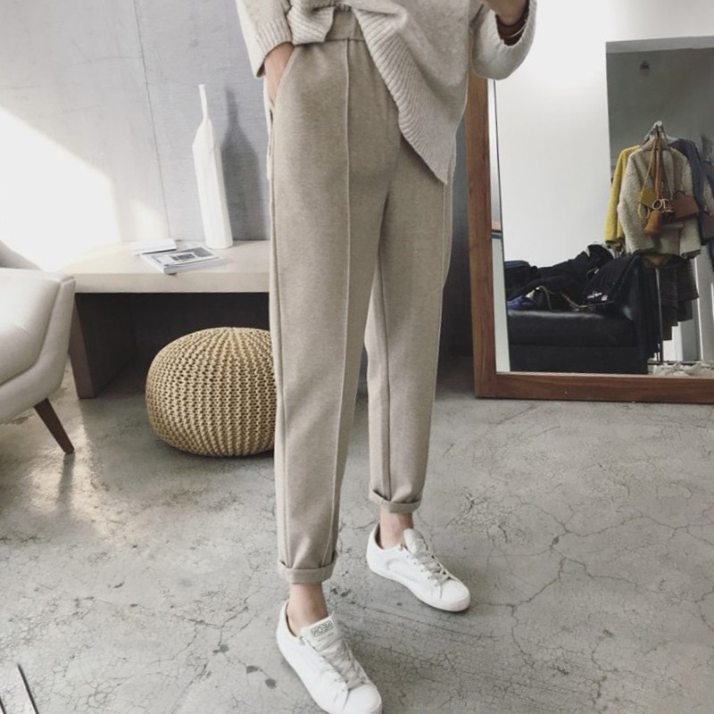 Large size woolen harem pants women's spring and autumn 2021 new Korean version fat mm loose thin nine points casual radish pants
