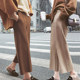 Plus size woolen wide-leg pants women's autumn and winter 2021 new women's fat sister loose and thin nine-point straight pants trend