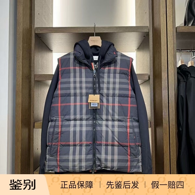 Burberry Men's down Double-Sided Vest Blue Classic Plaid European and American Style Warm Winter Commuting