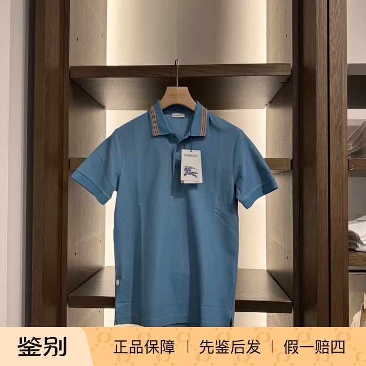Burberry Men's T-Shirt Short-Sleeved Collar Stripes Embroidered Letter Logo Pure Color Polo Shirt Europe and America Burberry Men's T-Shirt Short-Sleeved Collar Stripes Embroidered Letter Logo Pure Color Polo Shirt Europe and America