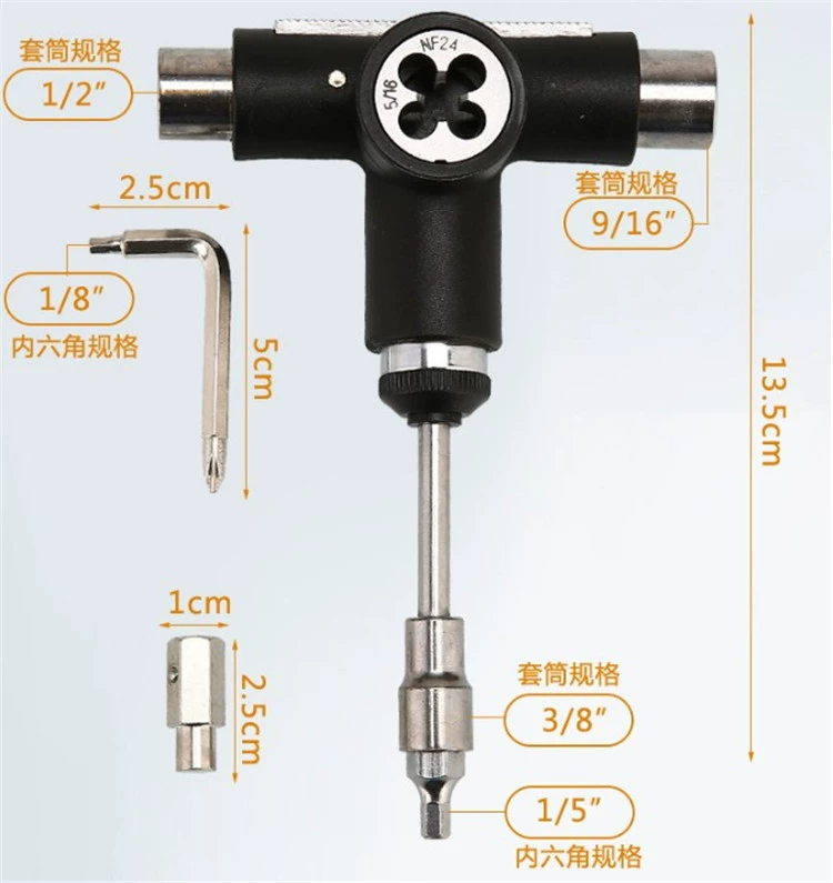 Ván trượt bán tự động công cụ tiên tiến Tay áo loại T ratchet Đa chức năng 6 cờ lê bên trong cho tất cả các ván trượt - Trượt băng / Trượt / Thể thao mạo hiểm